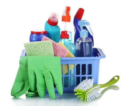 Carpet cleaning staff managing wet floor and cable hazards